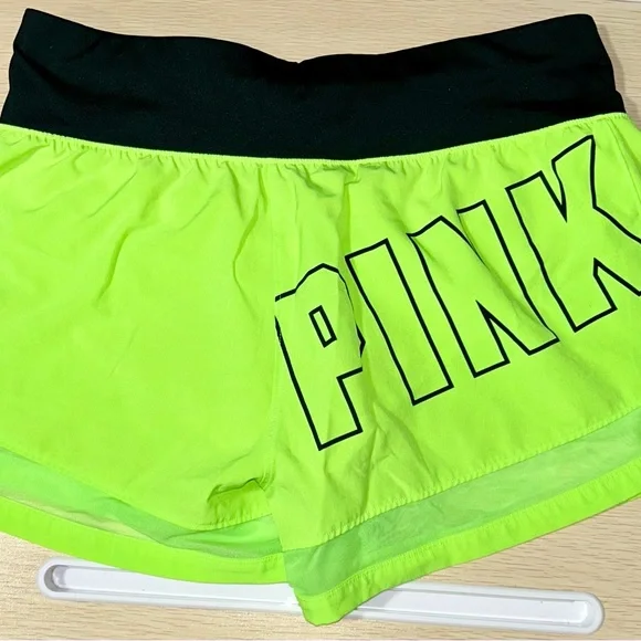 Victoria’s Secret PINK ultimate shorts SZ MED Neon green sports athletic - Picture 2 of 4